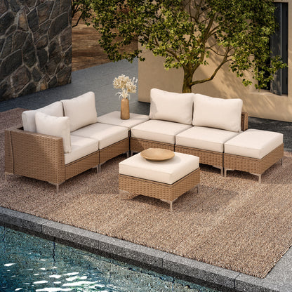 LAUSAINT HOME 7 Pieces Outdoor Patio Furniture Set with Storage Ottoman
