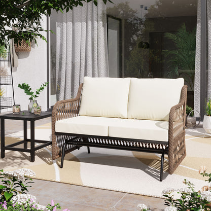 LAUSAINT HOME 2 Person Outdoor Ratten Patio Swing Glider with Cushion