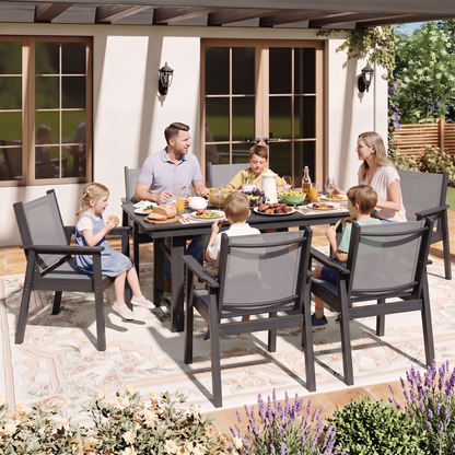 Lausaint Home 7-Piece Outdoor HDPE Dining Set with Textilene Chairs &amp; Umbrella Hole Table