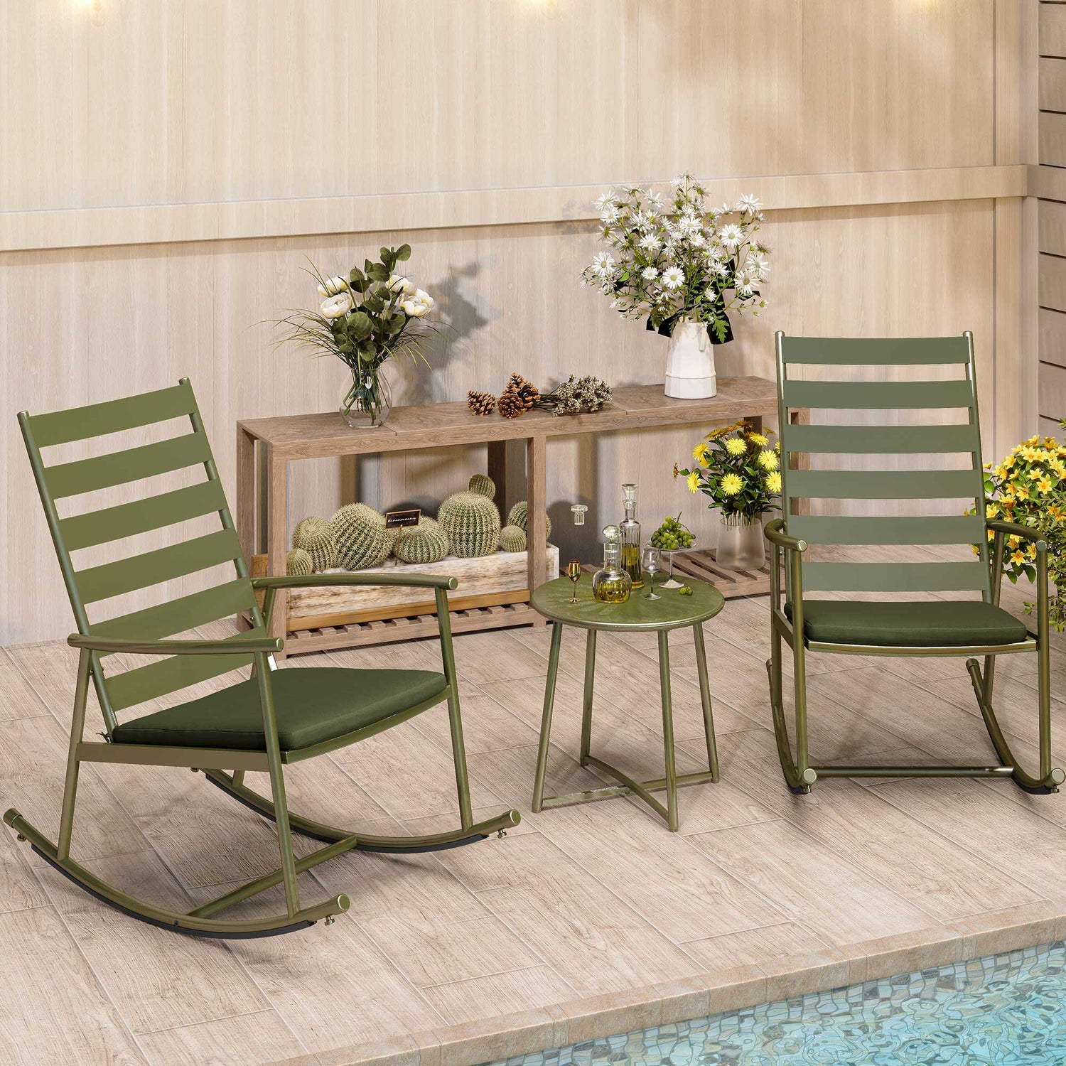 3-Piece Outdoor Rocking Bistro Set with Cushions