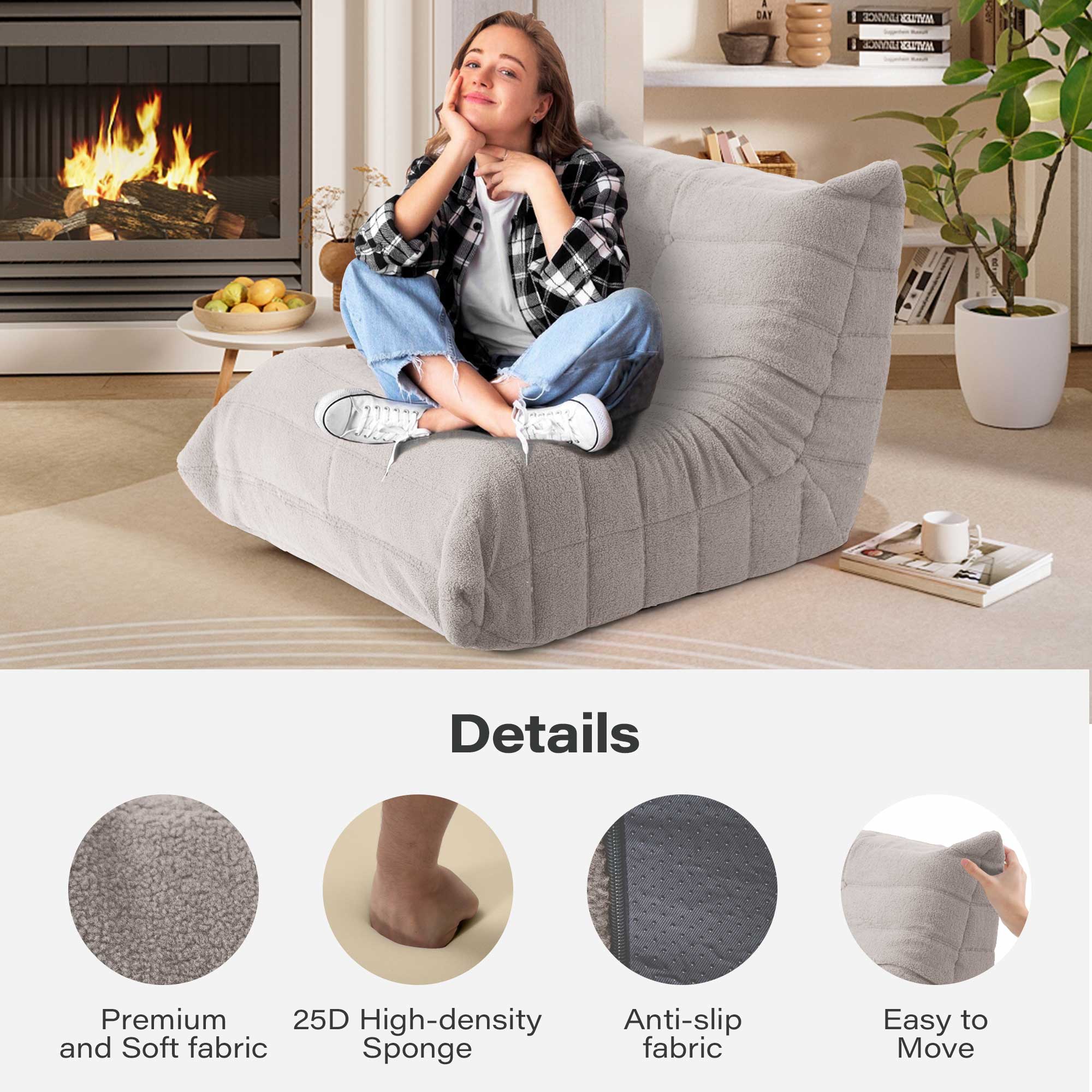 LAUSAINT HOME Giant Bean Bag Chair with Memory Foam for Adults