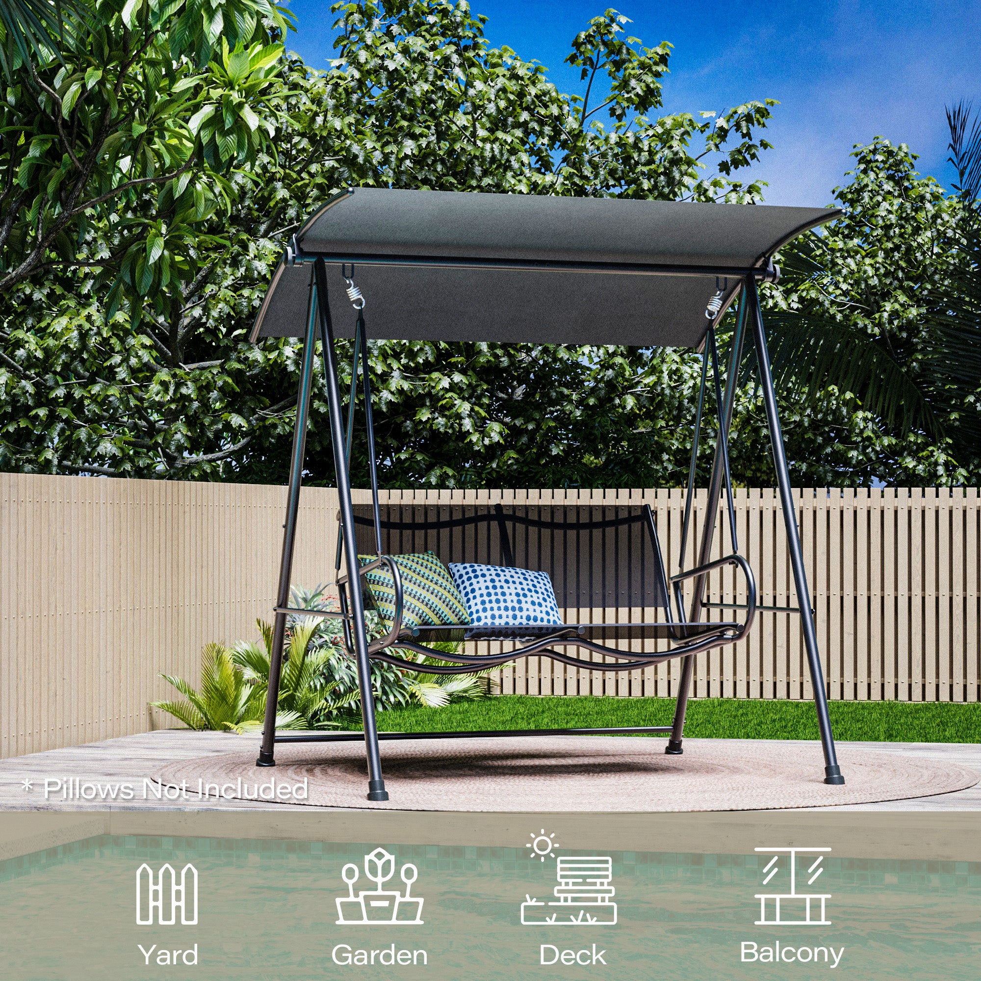 LAUSAINT HOME 3-Seat Outdoor Patio Swing Chair with Adjustable Arc Canopy