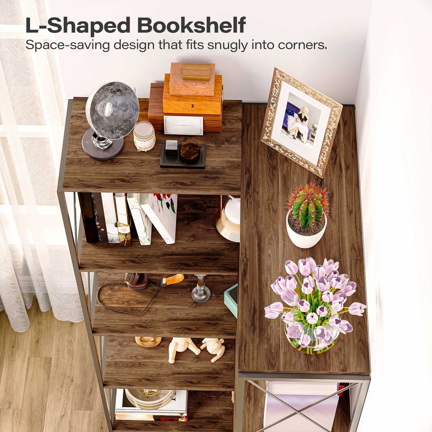 5-Tier L-Shaped Corner Bookcase