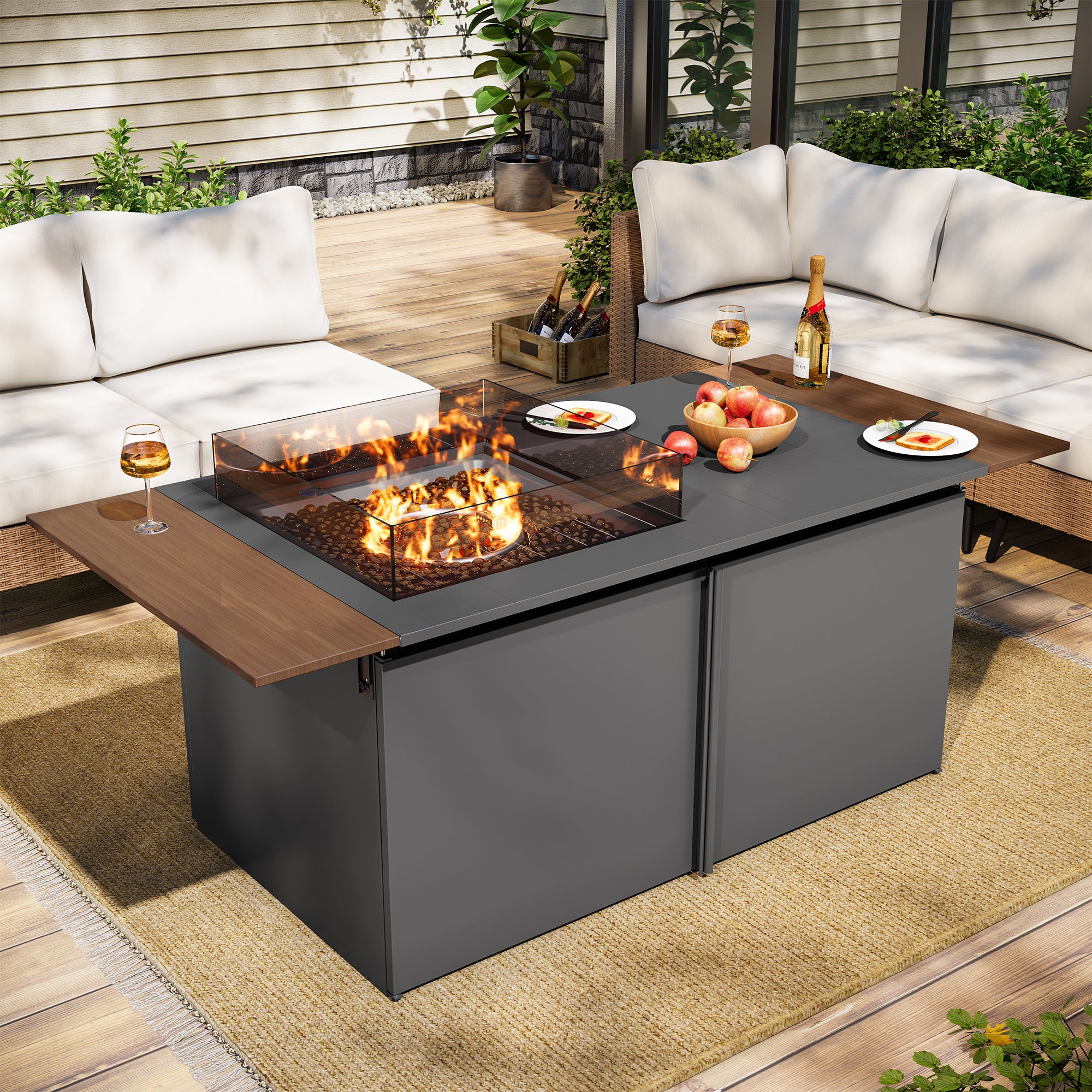 64&quot; Gas Fire Pit Table with expandable Tabletop, 55,000 BTU