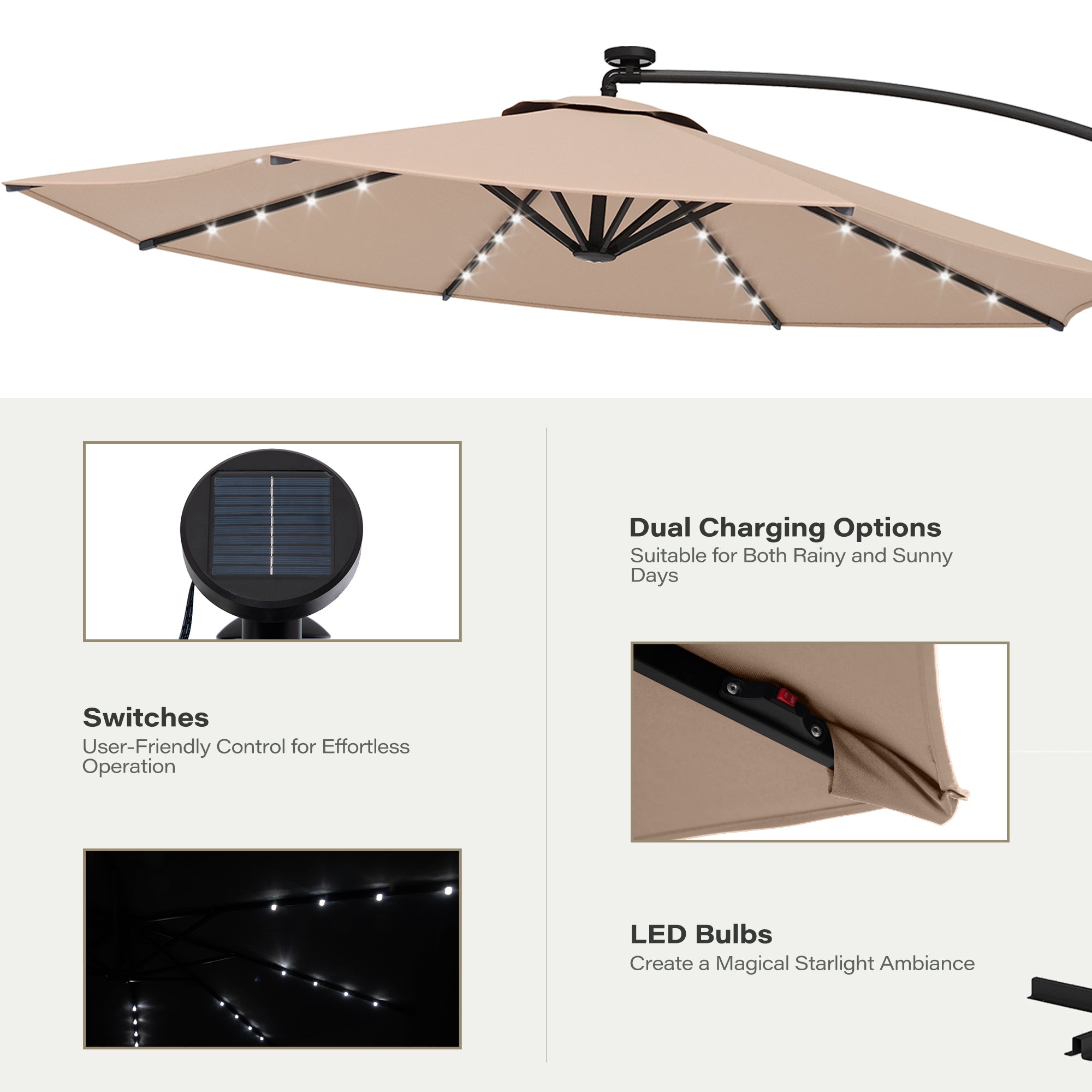 10FT Round Cantilever Patio Umbrella