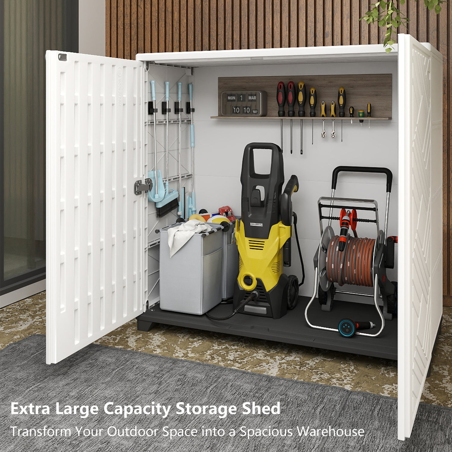 LAUSAINT HOME Decksplore Outdoor Storage Shed Weather Resistance, Horizontal Outdoor Storage Box Cabinet (No Shelves)