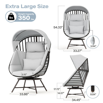 LAUSAINT HOME Oversized 360° Swivel Rattan Egg Chair with Cushion