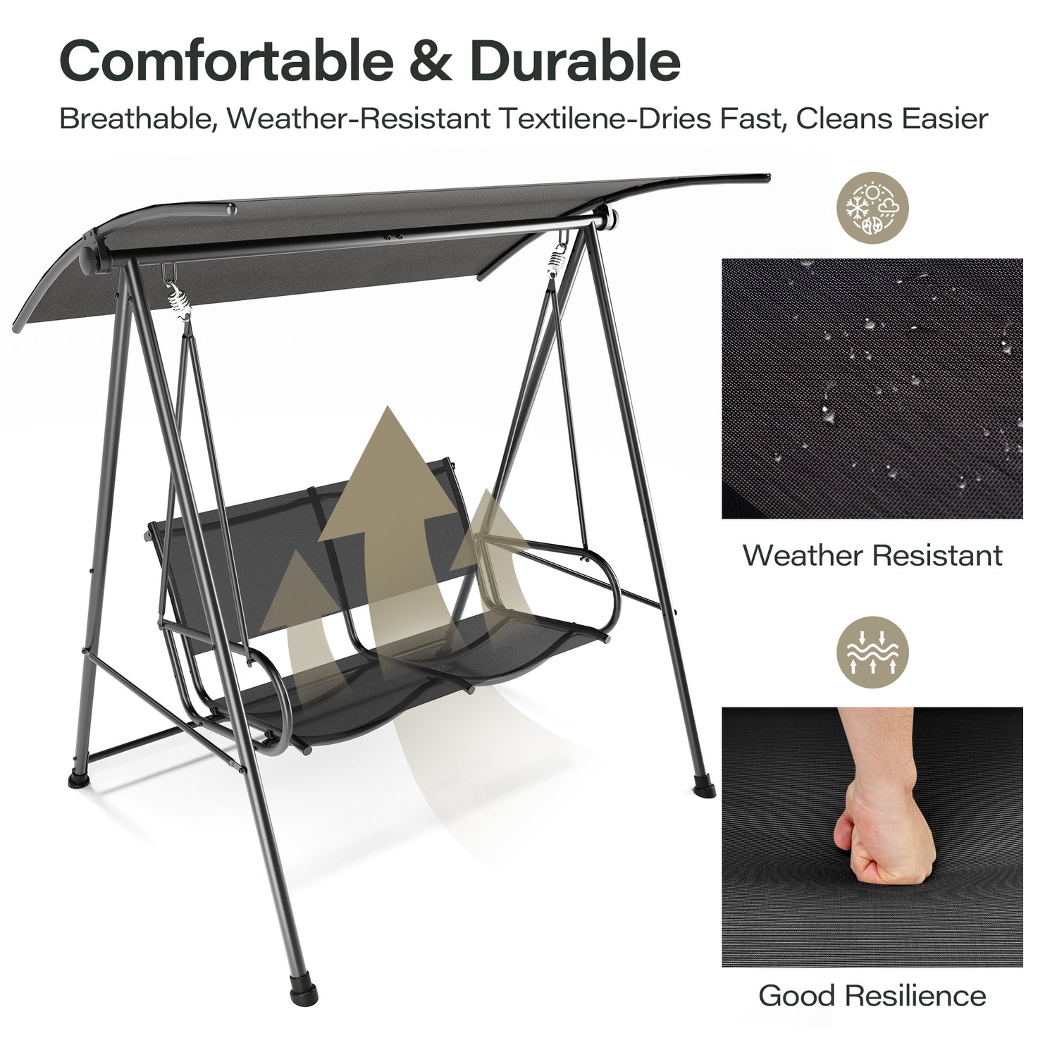 LAUSAINT HOME 3-Seat Outdoor Patio Swing Chair with Adjustable Arc Canopy