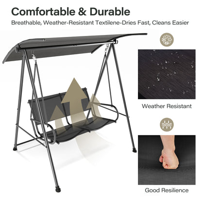 LAUSAINT HOME 3-Seat Outdoor Patio Swing Chair with Adjustable Arc Canopy