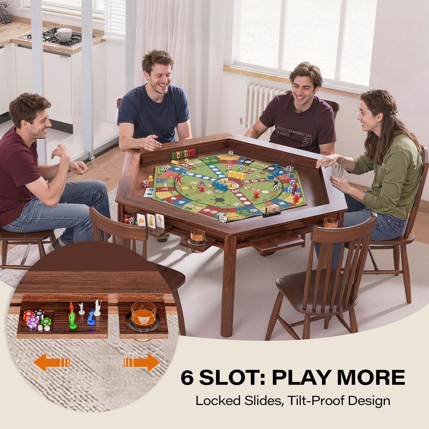 LAUSAINT HOME Hexagonal Board Game &amp; Card Table