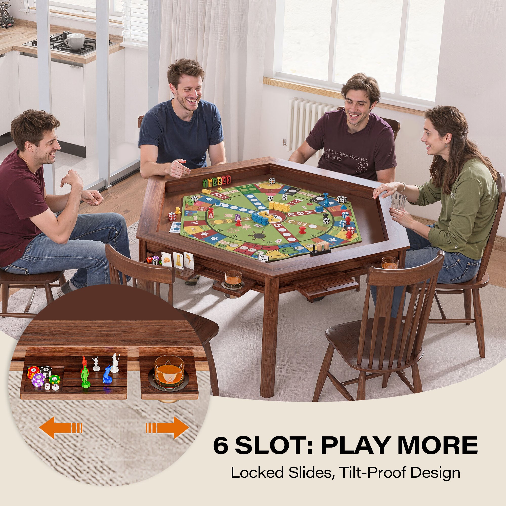 LAUSAINT HOME Hexagonal Board Game &amp; Card Table