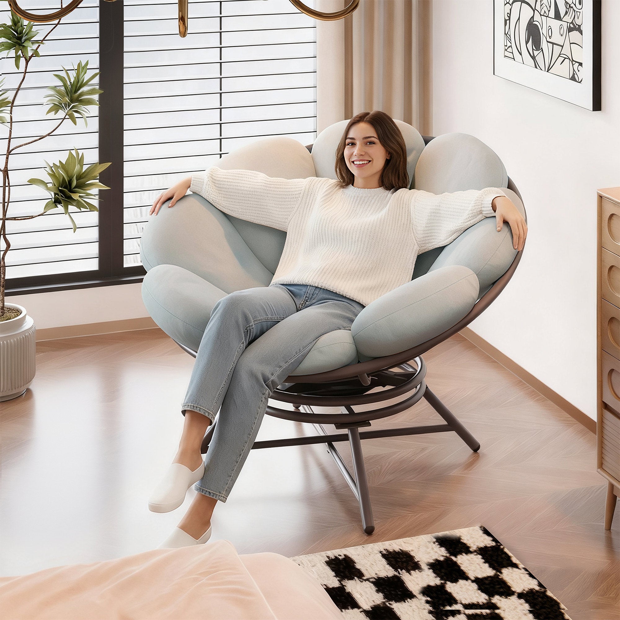 LAUSAINT HOME 40&quot; Wicker Papasan Chair with 360° Swivel Base