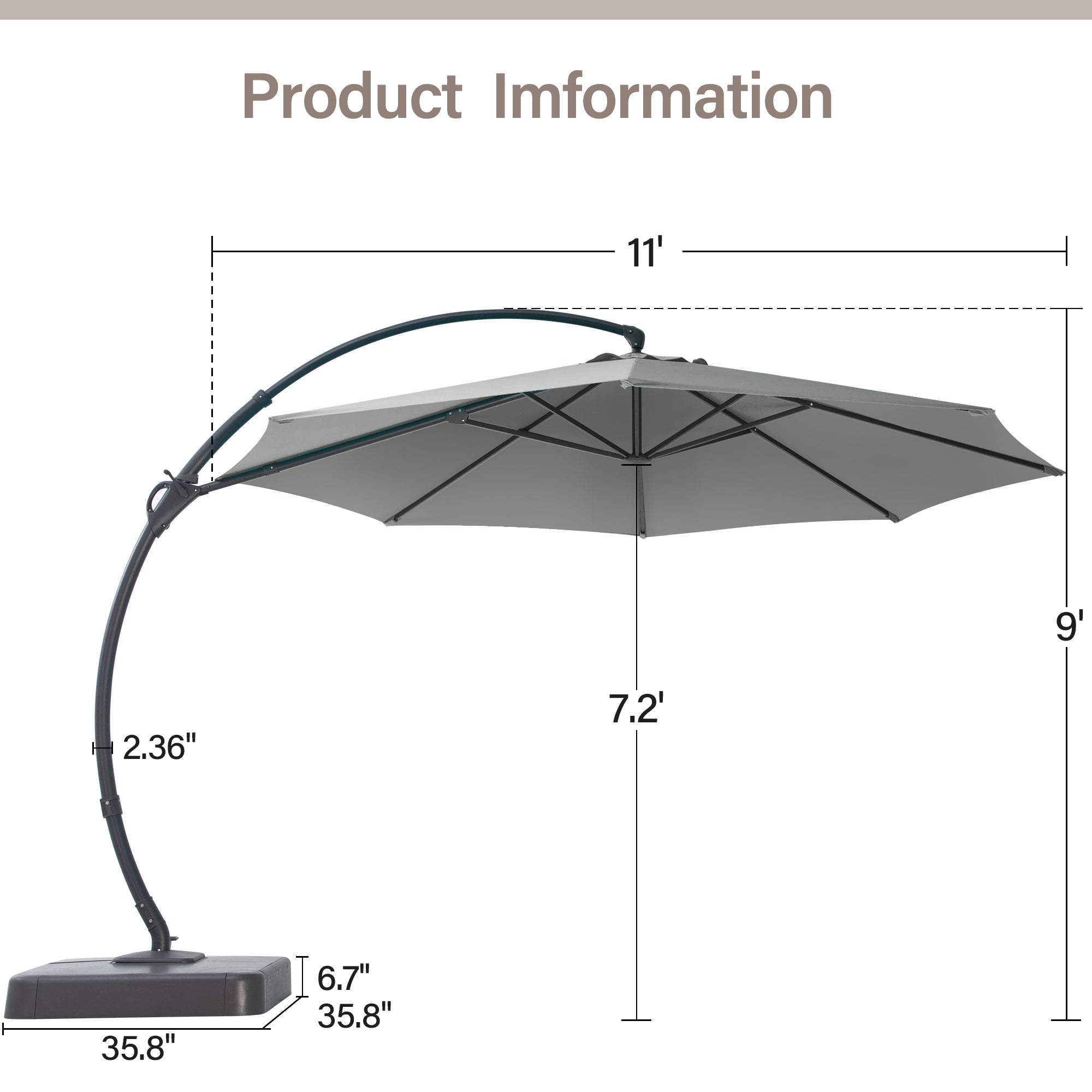 LAUSAINT HOME 11 Ft Deluxe Cantilever Umbrella, Patio Cantilever Umbrella with Base Included 360° Rotation