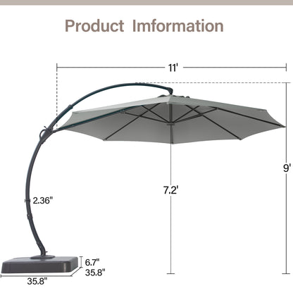 LAUSAINT HOME 11 Ft Deluxe Cantilever Umbrella, Patio Cantilever Umbrella with Base Included 360° Rotation