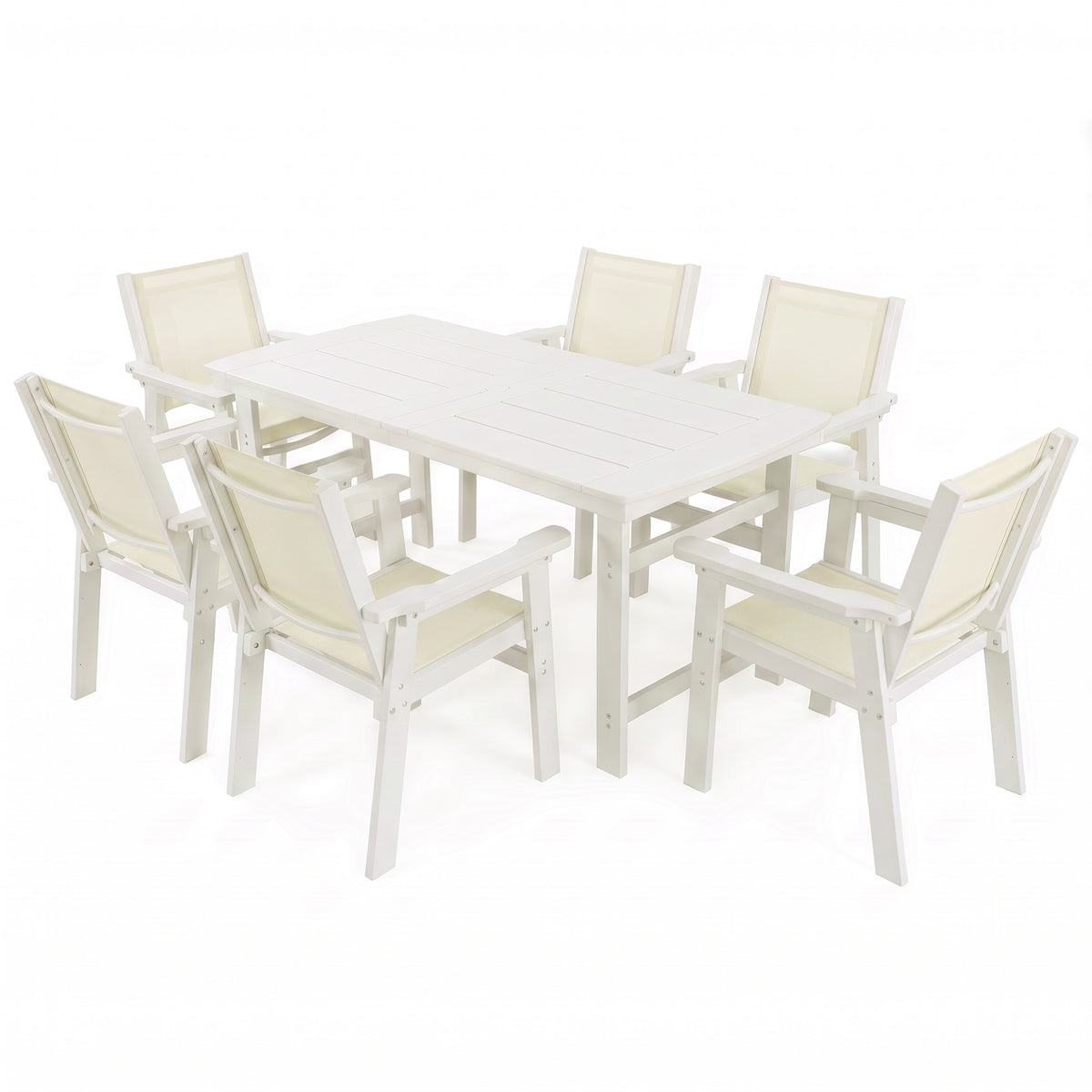 Lausaint Home 7-Piece Outdoor HDPE Dining Set with Textilene Chairs &amp; Umbrella Hole Table