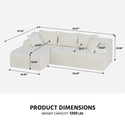 108&quot; Modular Cloud Couch Sectional, L-Shaped Boneless Sofa