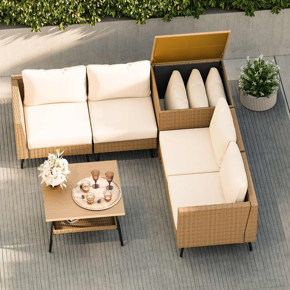 6 Pieces Outdoor Rattan Patio Furniture Sets