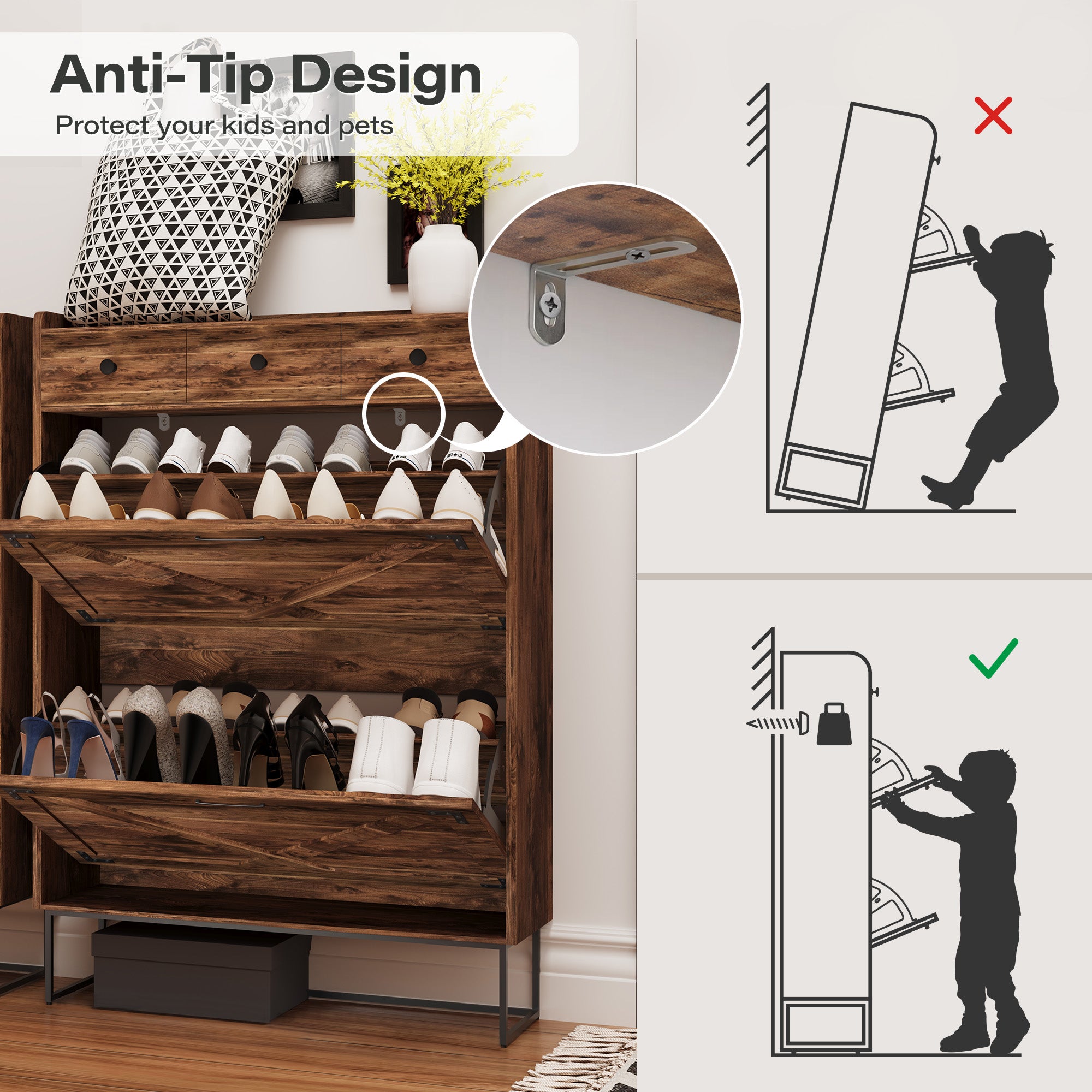 LAUSAINT HOME Shoe Storage Cabinet with Drawers