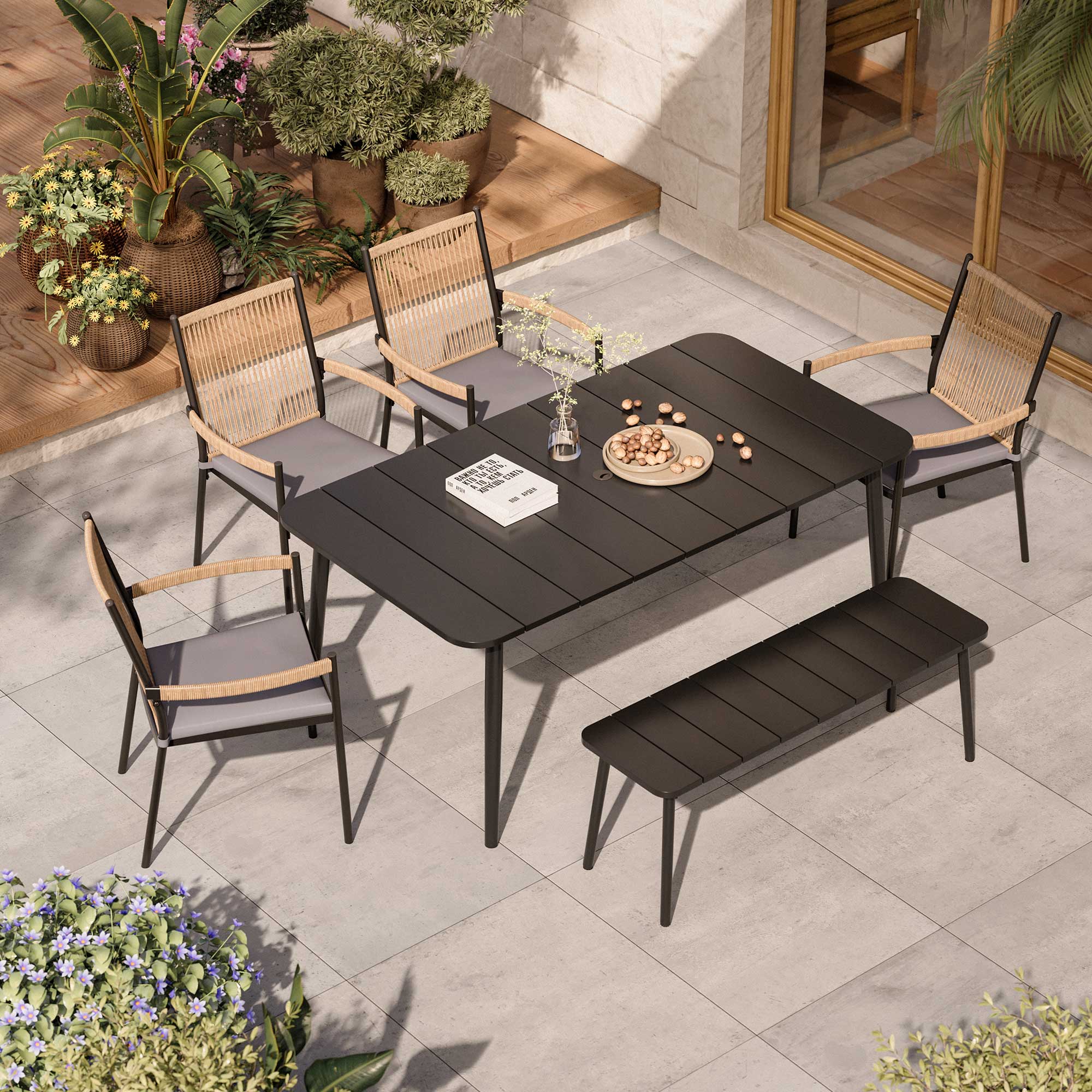 LAUSAINT HOME 6 Pieces Outdoor Dining Set with Umbrella Hole