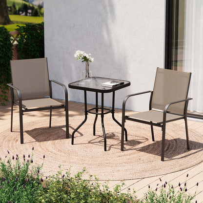 3-Piece Outdoor Textilene Fabric Bar Set with Patio Table and Chairs