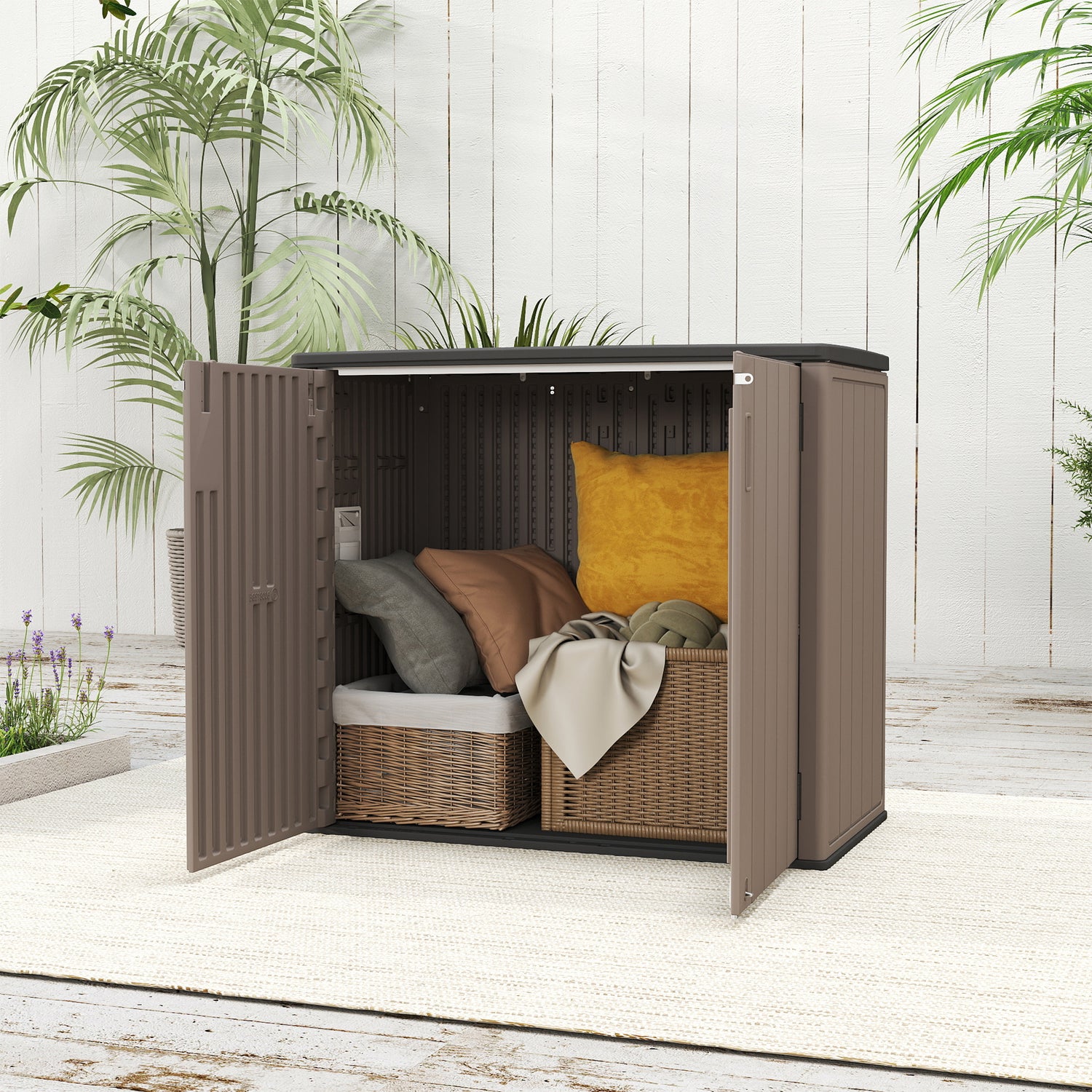 LAUSAINT HOME Vertical Storage Shed, Outdoor Storage Cabinet Resin Waterproof for Garden, Patio, Backyard