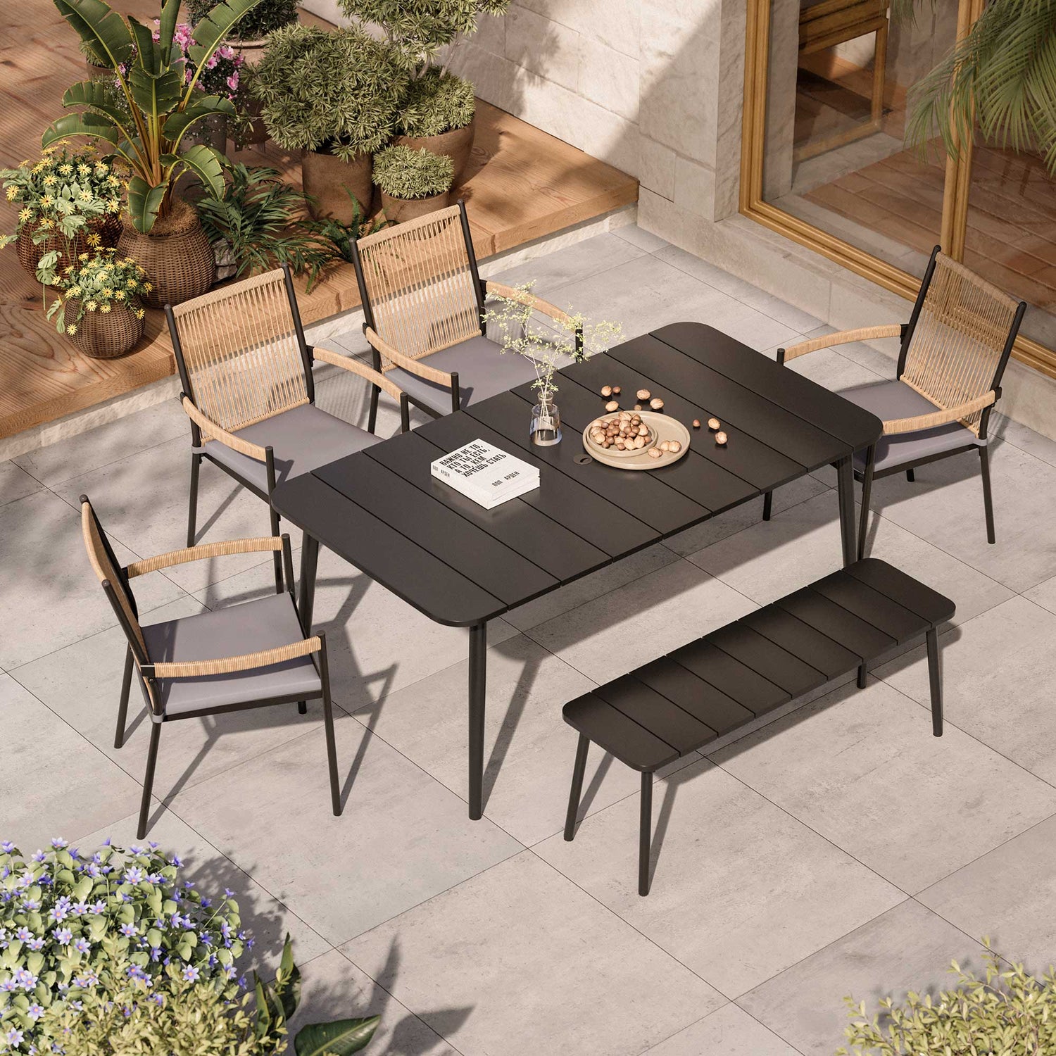 Outdoor Patio Dining Set with Chairs and Benches