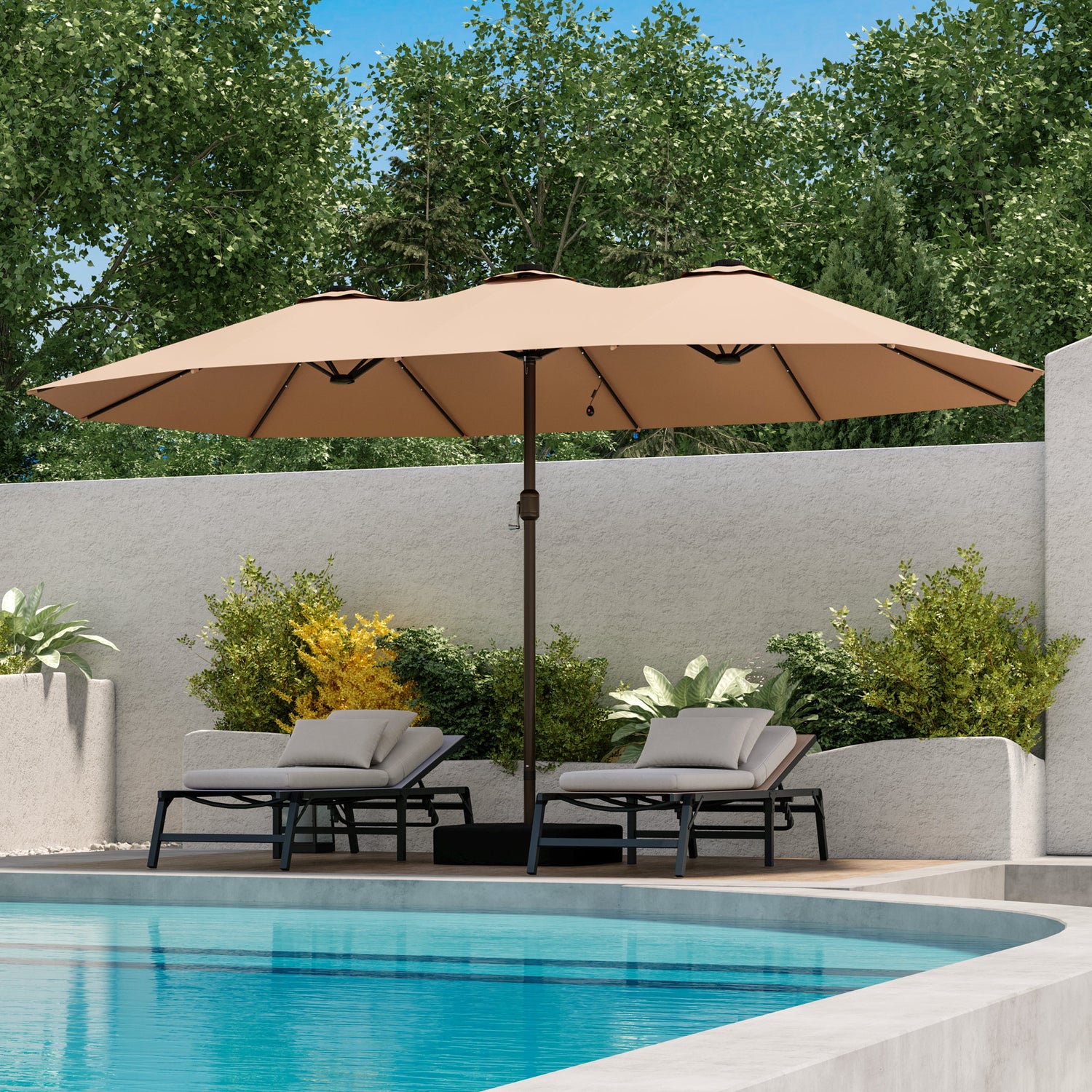 15ft Large Double-Sided Rectangle Outdoor Umbrella with Base