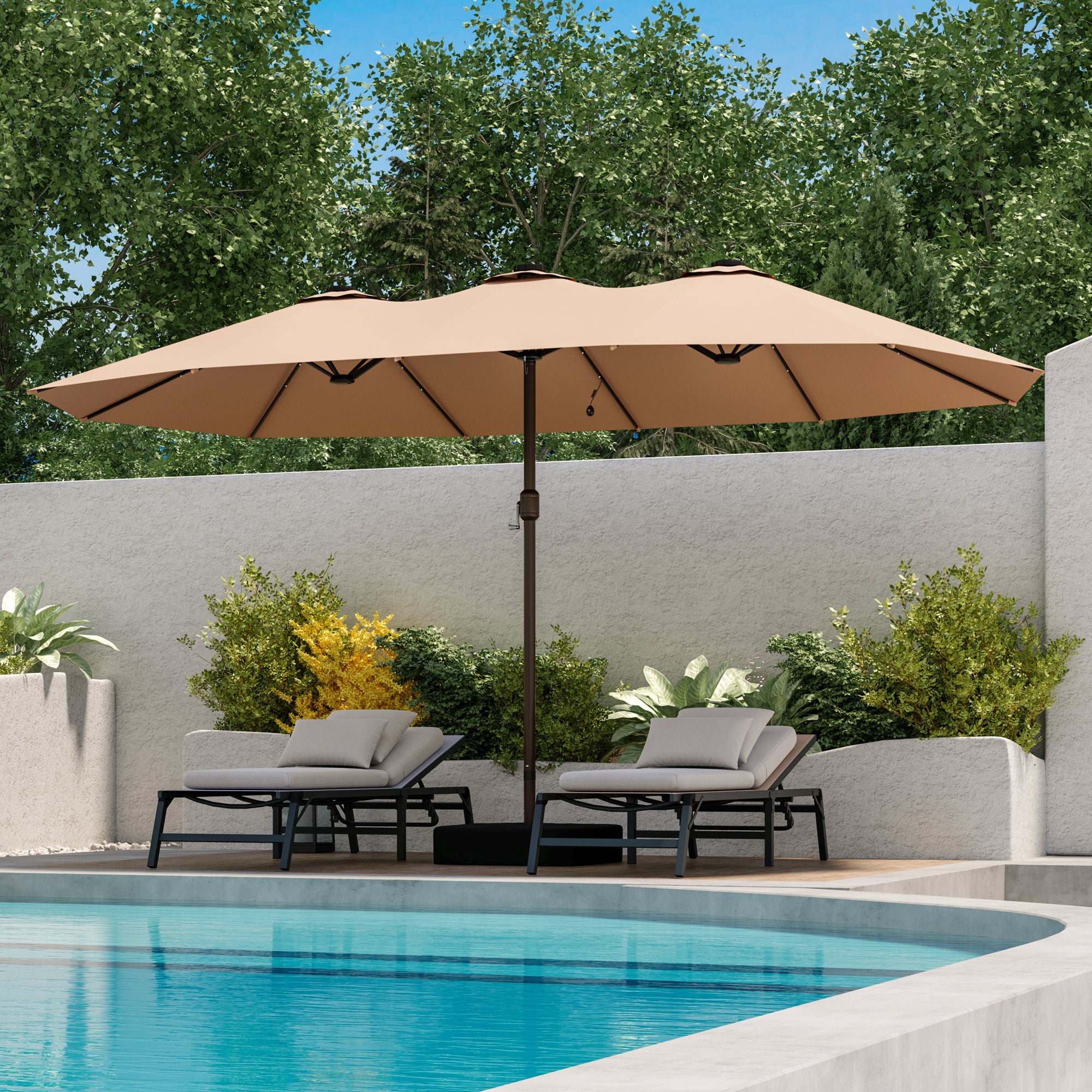 15ft Large Double-Sided Rectangle Outdoor Umbrella with Base