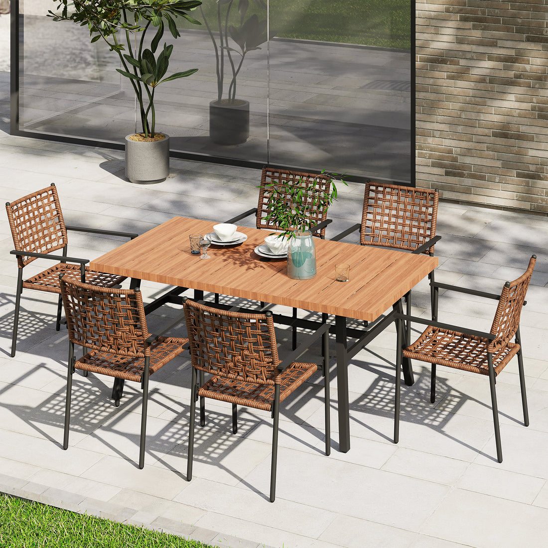 7 Pieces Outdoor Rattan Patio Dining Set