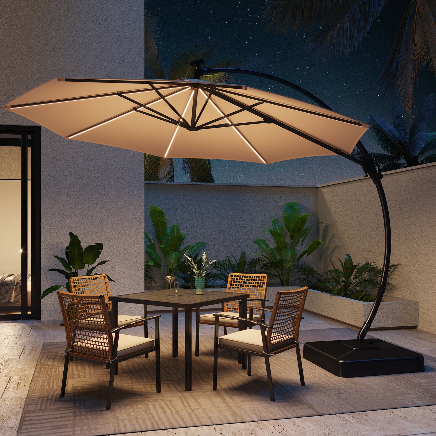 LAUSAINT HOME 9 Ft Patio Umbrella Outdoor, Aluminum Offset Umbrella with 360-degree Rotation for Backyard, Pool, Lawn,Beige