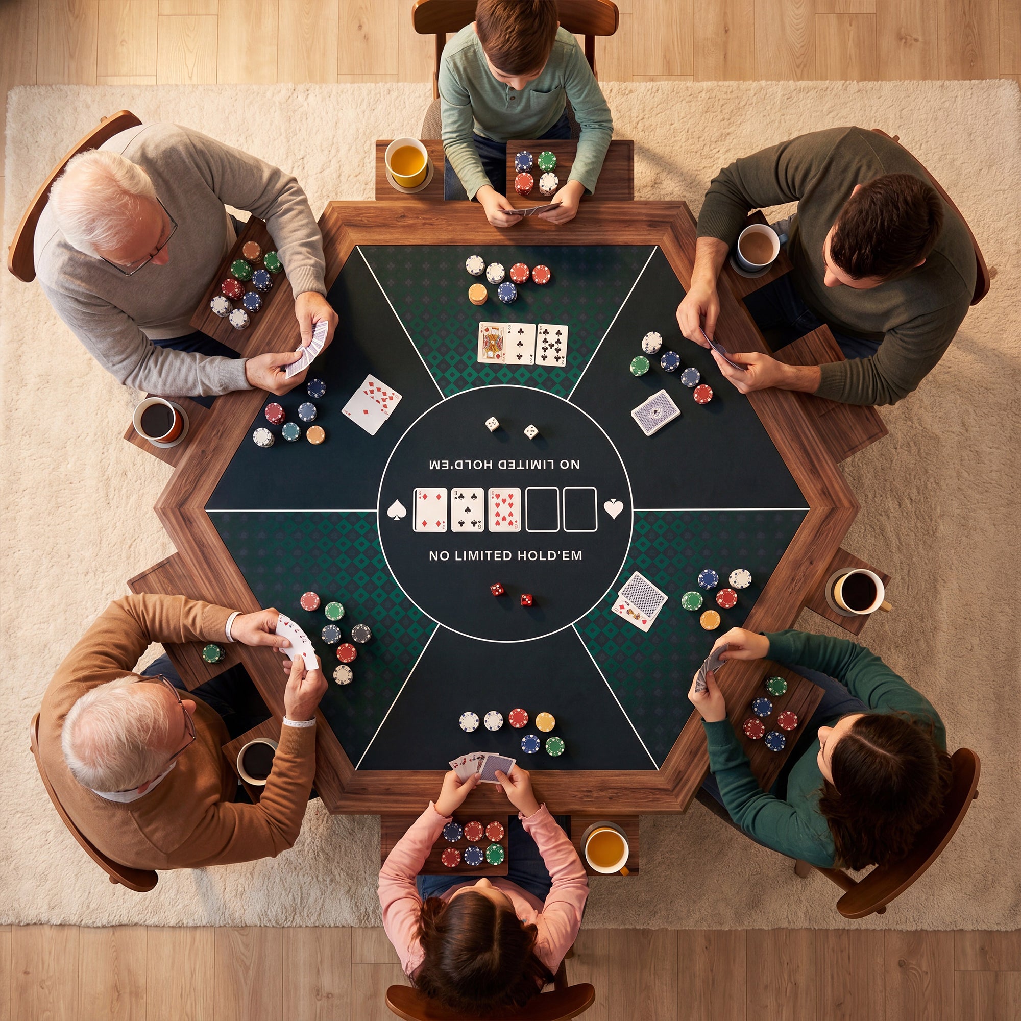 LAUSAINT HOME Hexagon Board Game Table with Removable Table Top, 59” Play Area for 6 Players