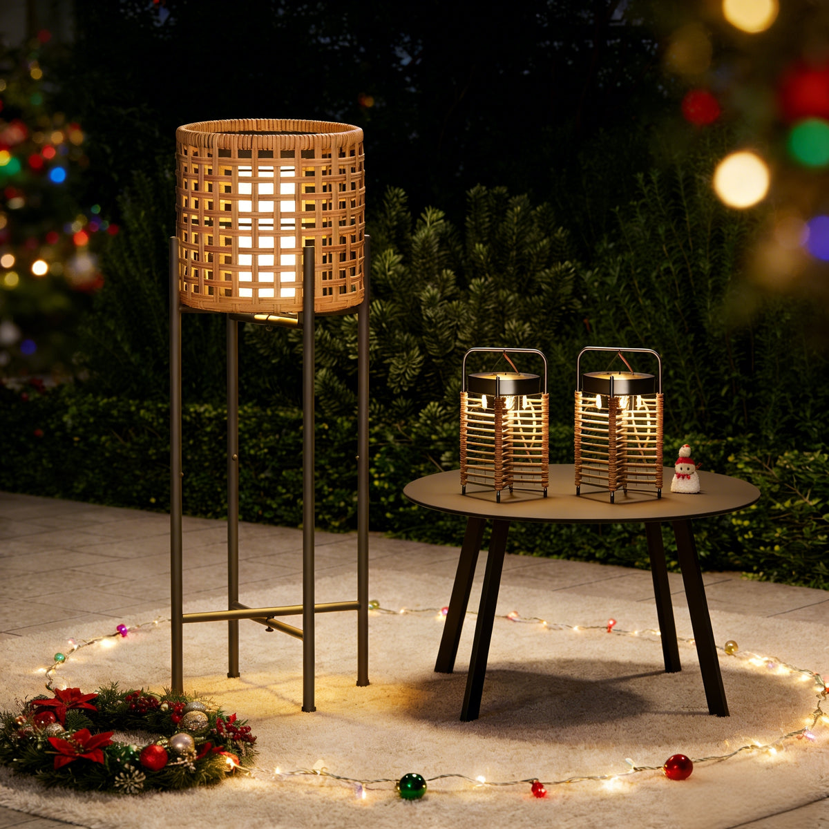LAUSAINT HOME Outdoor Solar Table Lamp, Waterproof Rattan Hanging Lights with 3.6V 1600mAh Battery for Garden, Patio, Balcony