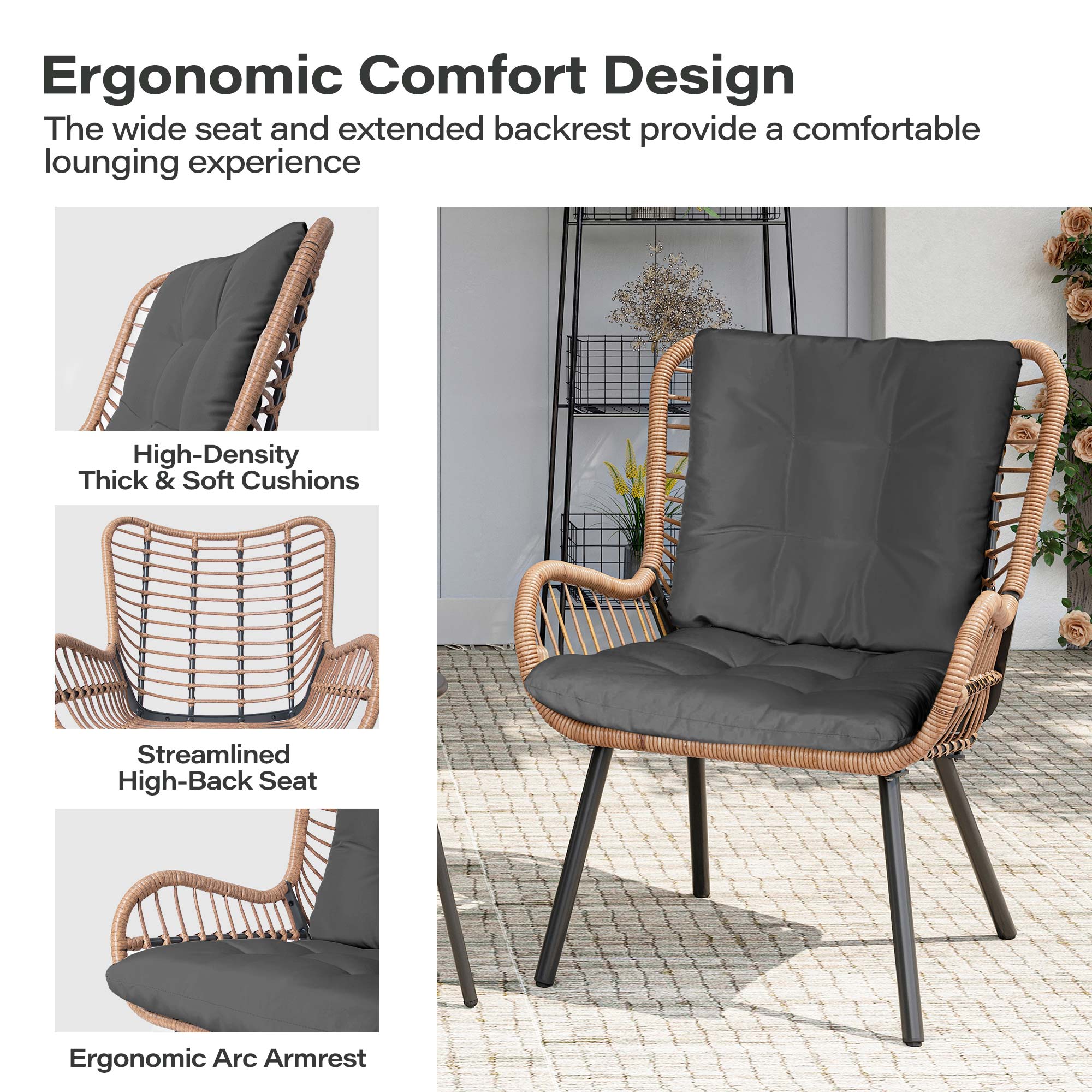 LAUSAINT HOME 3 Piece Outdoor Bistro Set with Highback