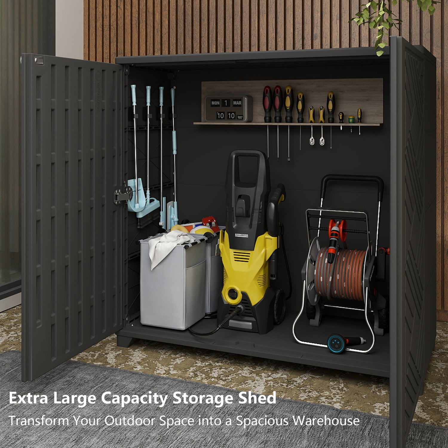 LAUSAINT HOME Decksplore Outdoor Storage Shed Weather Resistance, Horizontal Outdoor Storage Box Cabinet (No Shelves)