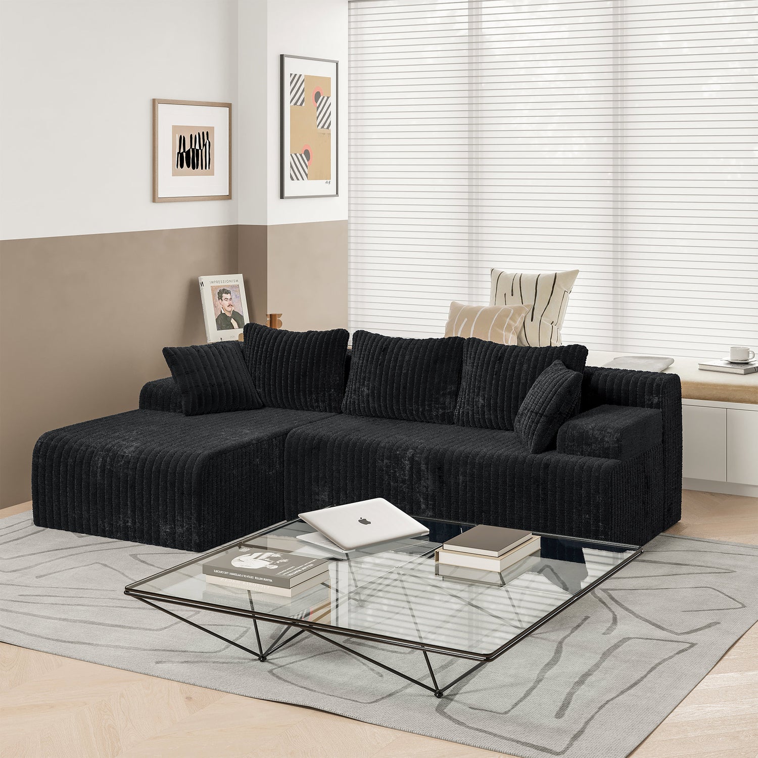 108&quot; Modular Cloud Couch Sectional, L-Shaped Boneless Sofa