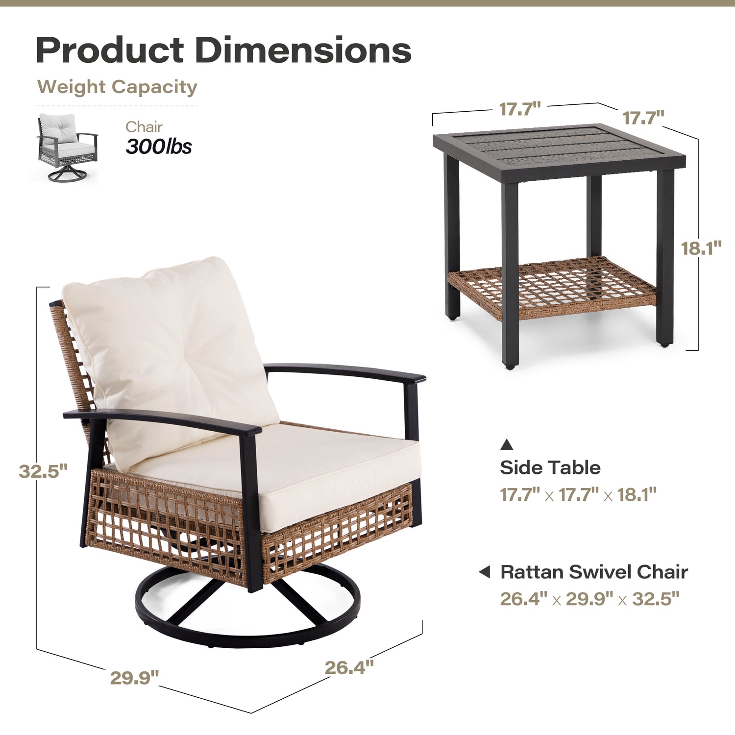 3 Pieces Outdoor Swivel Chair Set with Outdoor Solar Table Lamp