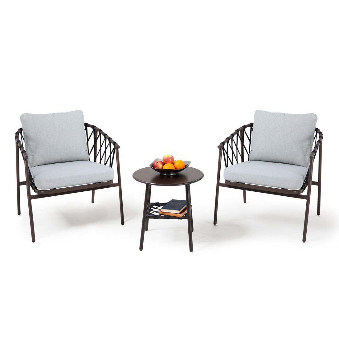 LAUSAINT HOME 3 Pieces Patio Bistro Set, Woven Rope Chairs with Cushions