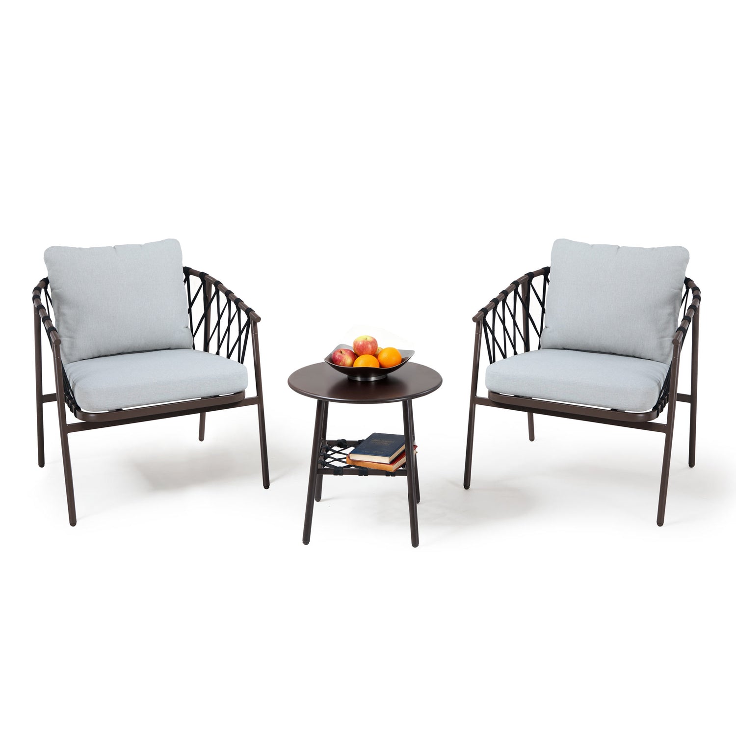 LAUSAINT HOME 3 Pieces Patio Bistro Set, Woven Rope Chairs with Cushions