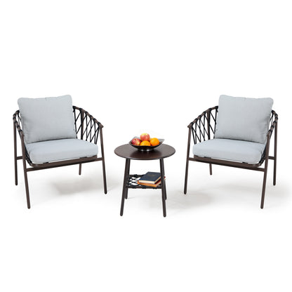 LAUSAINT HOME 3 Pieces Patio Bistro Set, Woven Rope Chairs with Cushions