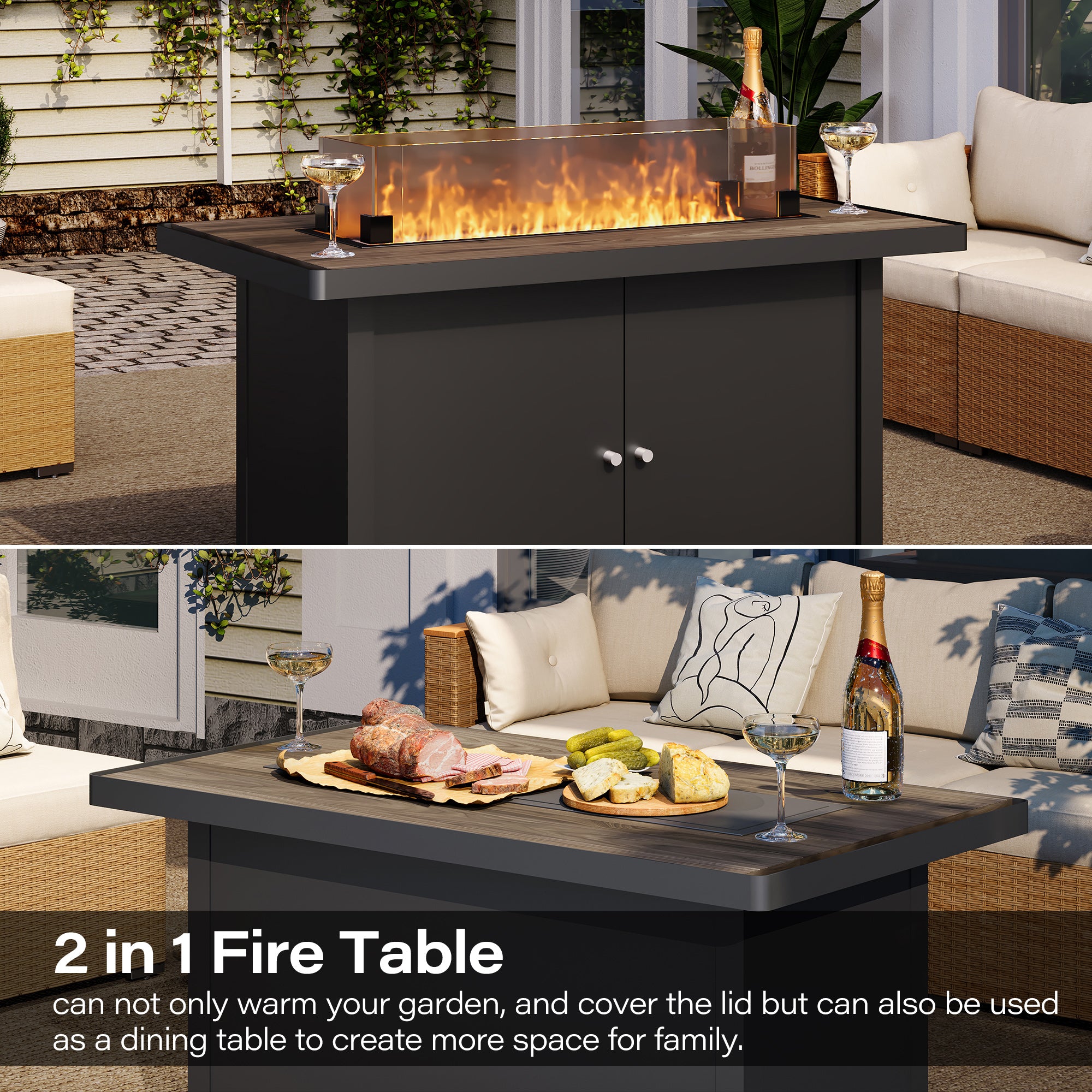 6-Pieces Patio Furniture Set with 43&quot; Propane Gas Fire Pit Table