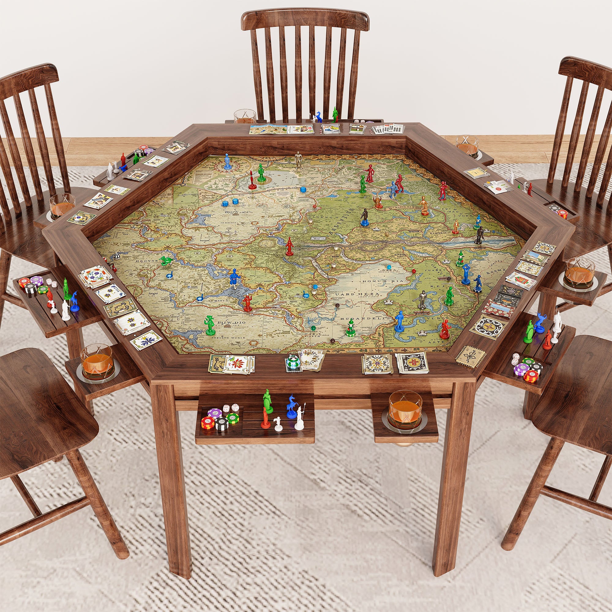 LAUSAINT HOME Hexagonal Board Game &amp; Card Table