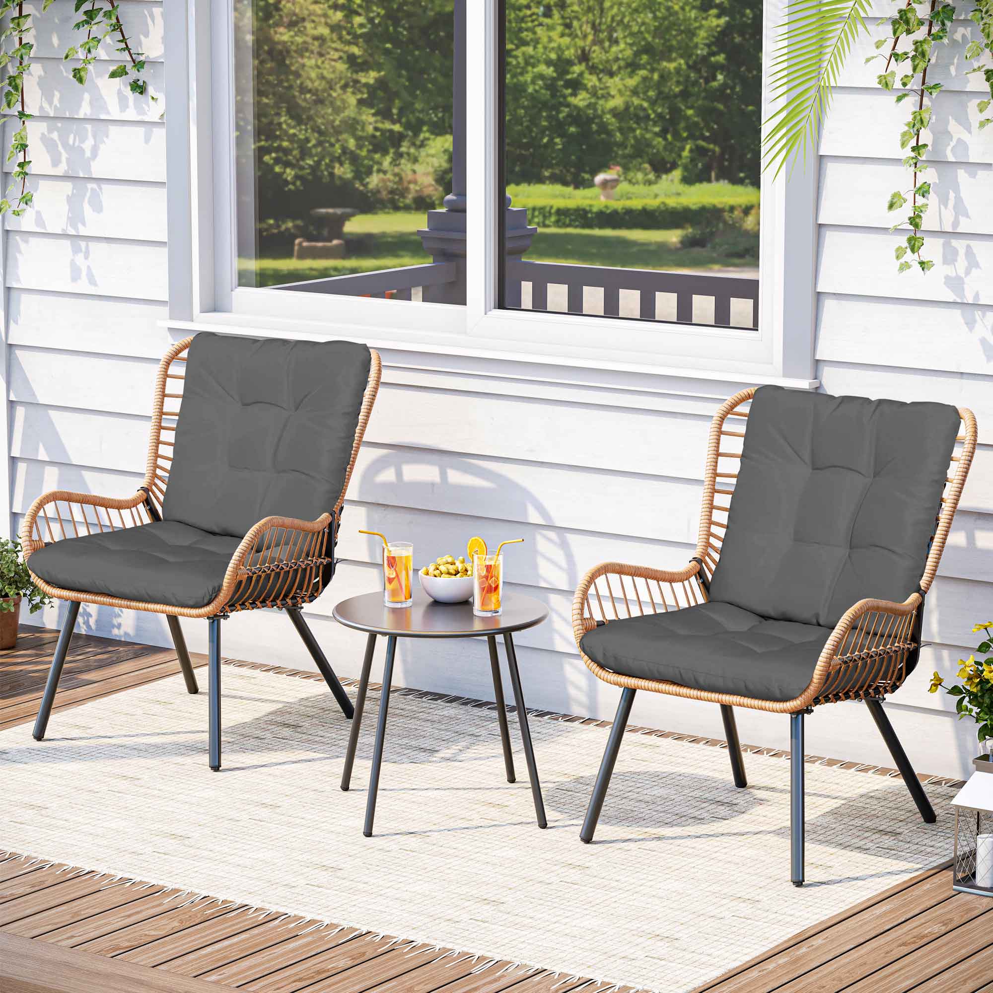 LAUSAINT HOME 3 Piece Outdoor Bistro Set with Highback