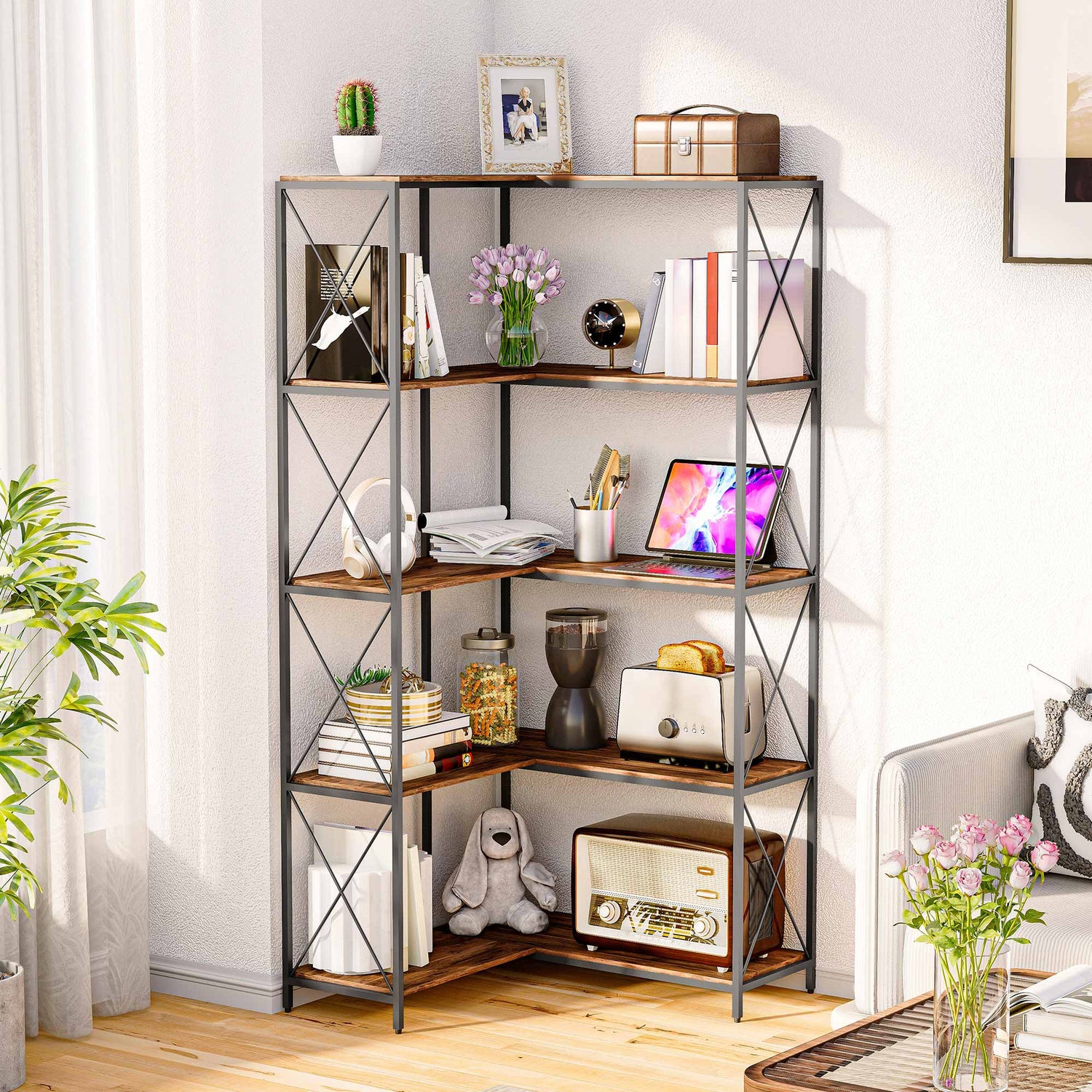 5-Tier L-Shaped Corner Bookcase