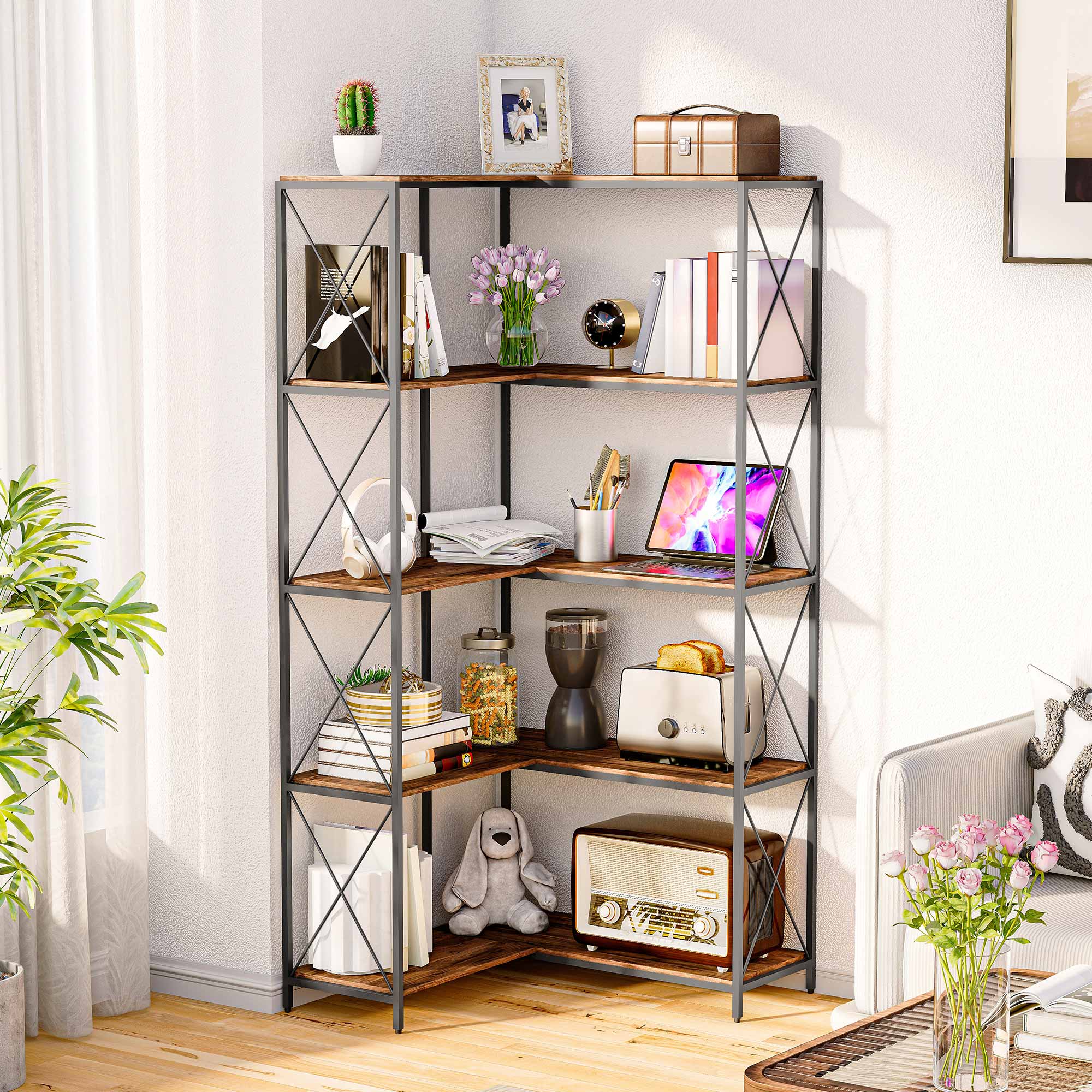 5-Tier L-Shaped Corner Bookcase