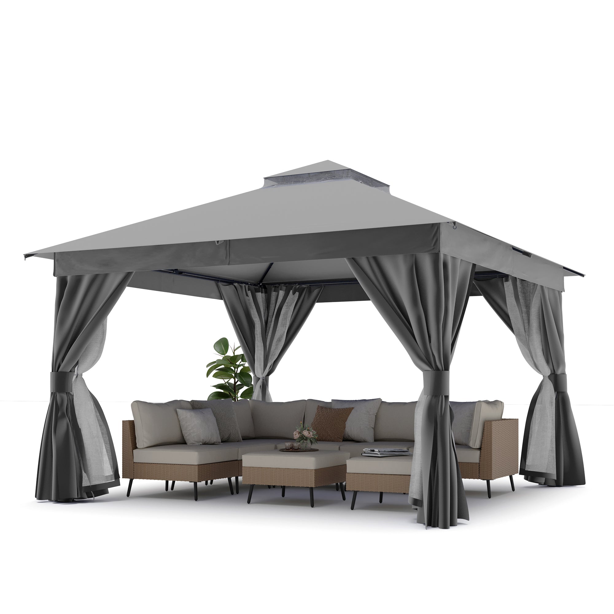 LAUSAINT HOME 12'x12' Patio Gazebo with Double Roofs Heavy Duty