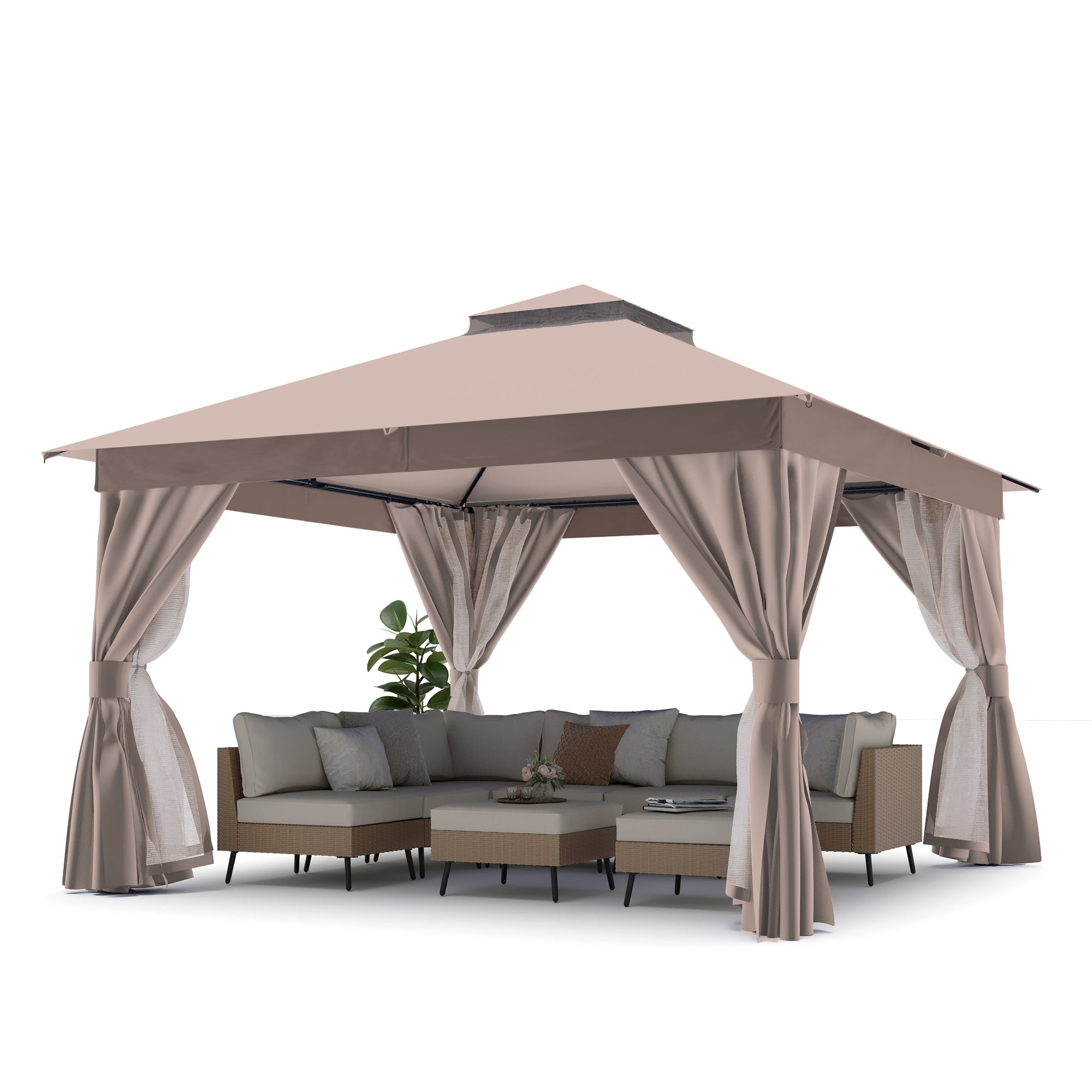 LAUSAINT HOME 12'x12' Patio Gazebo with Double Roofs Heavy Duty