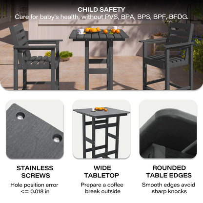 LAUSAINT HOME 3 Pieces HDPE Height Table and Adirondack Chairs Set