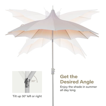 LAUSAINT HOME 9Ft Outdoor Pagoda Patio Umbrella with Lights, Patio Table Market Umbrella, 360° Rotation