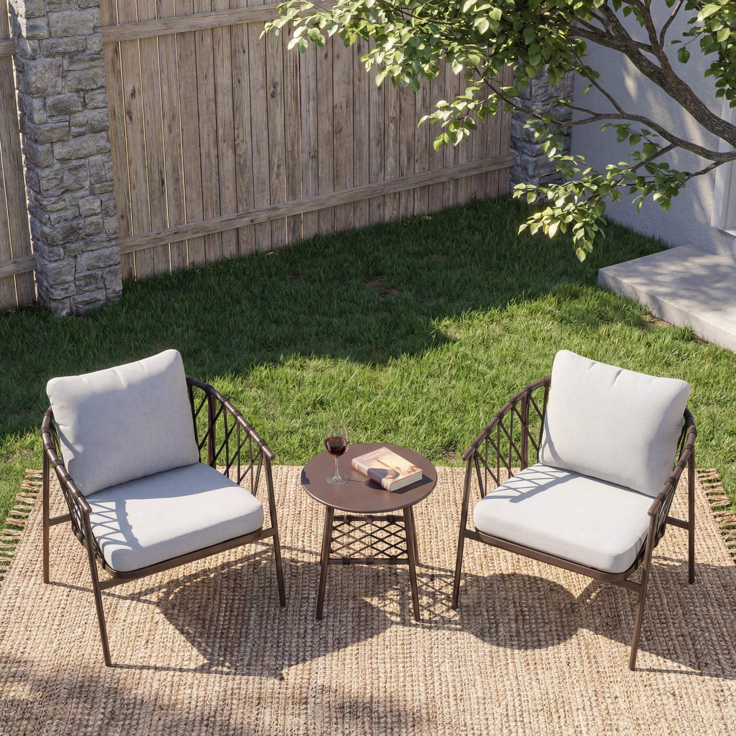 LAUSAINT HOME 3 Pieces Patio Bistro Set, Woven Rope Chairs with Cushions