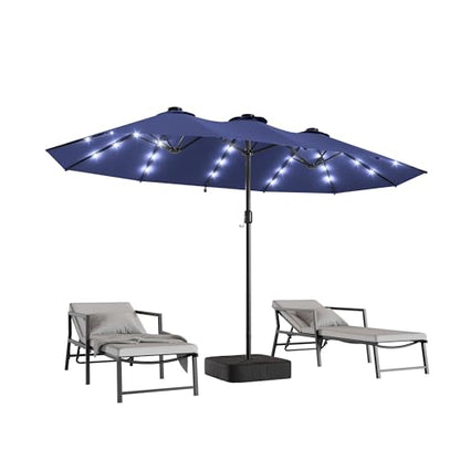 LAUSAINT HOME Large Double-Sided Rectangle Patio Umbrella with LED Light and Base, 13FT/15FT